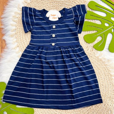 Vestido Listrado com Botões - Marinho 